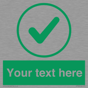 Custom green background, green tick in circle sign